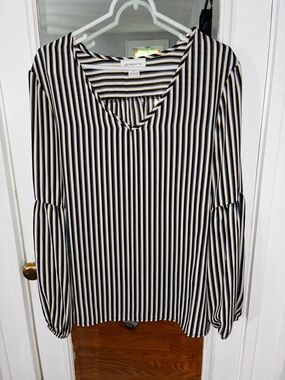 Liz Claiborne Black and White Striped V-Neck Blouse